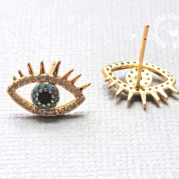 18k Gold Plated Evil Eye of Protection Studs - Picture 1 of 4